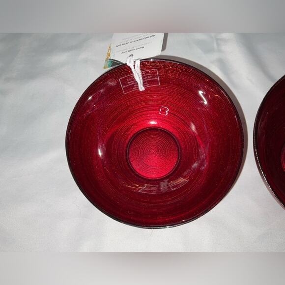 NEW NWT ARDACAM TURKISH GLASS RED GLITTER CEREAL BOWLS CHRISTMAS HOLIDAY SET/2 - Picture 8 of 11